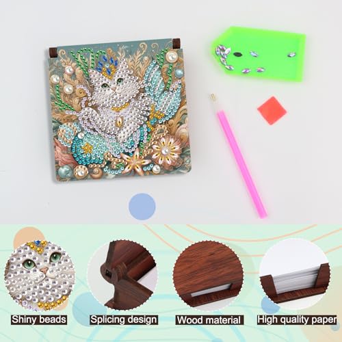 JISHSHAY Diamond Painting Note Box Cat Diamond Art Notecard Box Animal Gem Art Sticky Note Holder Gem Painting Mosaic Kits for Adults Embroidery Kit Memo Pad Holder, Contains 160 Sheets of Paper - color: Cat 1