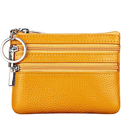 Women Genuine Leather Coin Purse Small Keychain Change Wallet - color: Yellow