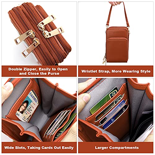 Crossbody Cellphone Purse Women Touch Screen Bag RFID Blocking Wallet Handbag Shoulder Strap - color: Brown-small, size: Small