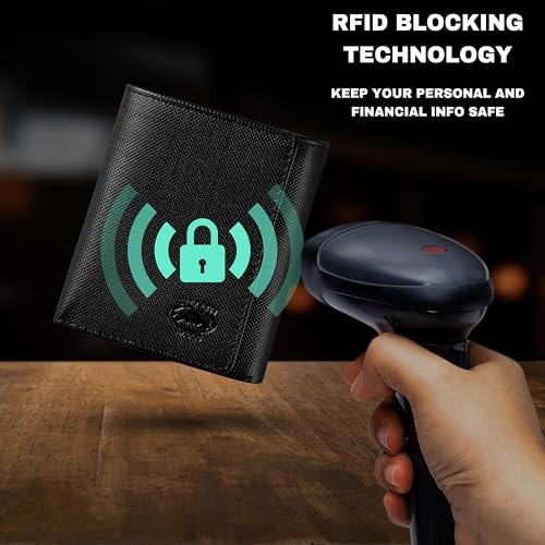 Stealth Mode Leather Trifold RFID Wallet For Men With Flip Out ID Holder - color: Black Crunch