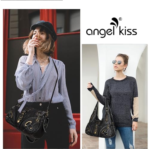 Angelkiss Hobo Purses and handbags for Women Satchel Handbag Women Purses Large Daily Shoulder Bags - color: 801black
