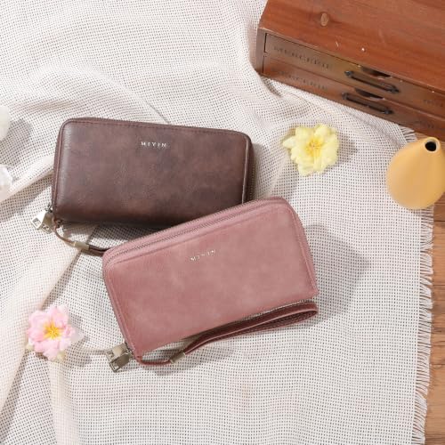 GOIACII Wristlet Wallets for Women 2 Zip Around Ladies Clutch Pink - color: Pink