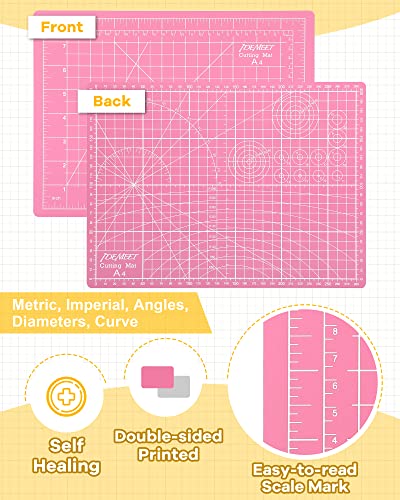 Density-upgraded 9"x12" Self Healing Cutting Mat, Idemeet Rotary Sewing Mat for Crafts, 5-Ply Blade Table Protector Cut Board for Fabric Leather Cutting Quilting Modeling Hobby Project, A4, Pink - color: Pink, size: 12"L x 9"W