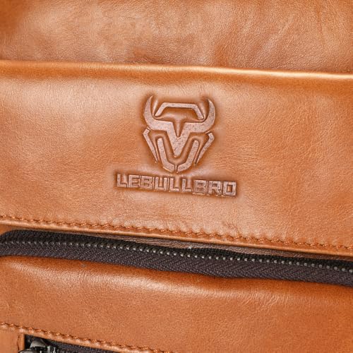 Mens Shoulder Bag Leather Crossbody Bags Leather Sling Bag Messenger Bags | LEBULLBRO Shoulder Bag for Men Crossbody Bags Leather Sling Bag Messenger Bags with Multiple Pockets Business - color: Yellow Brown
