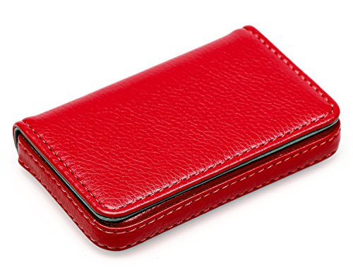 RFID Blocking Wallet - Minimalist Leather Business Credit Card Holder with Magnetic - Red - color: Red