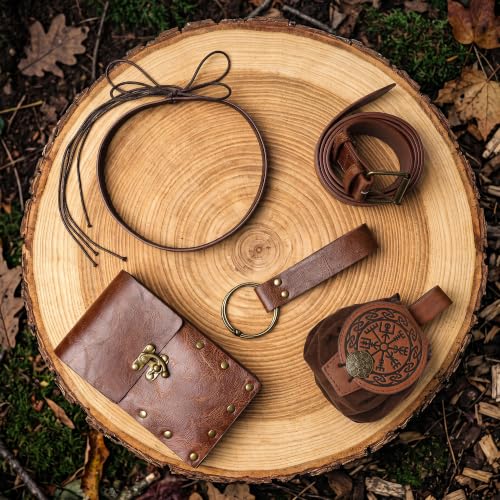 Renaissance Accessories, Medieval Leather Belt Pouch Viking Headpiece - color: Brown
