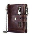 boshiho Genuine Leather Bifold Chain Wallet for Men RFID Blocking - color: Brown