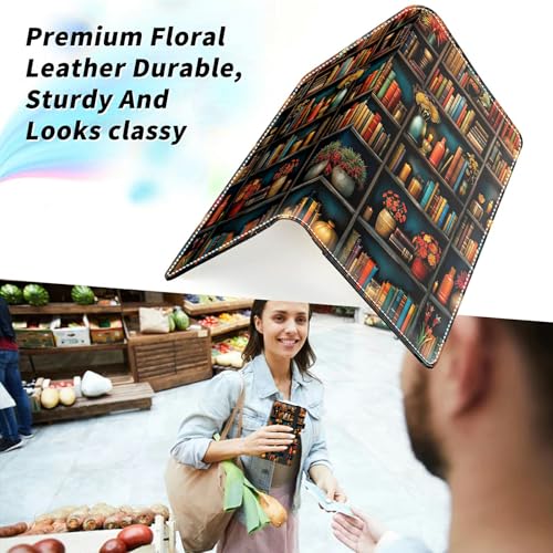 Check Book Cover for Personal Checkbook, Leather Business Checkbooks Plastic Insert Flap Card Holder Pen Hoop Holder with RFID Blocking Slim Wallet for Duplicate Checks Women Men, Library - color: Library