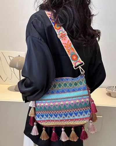 Embroidered Purse Straps Replacement Crossbody Wide Adjustable Bag Straps | Thick Purse Strap for Crossbody Bags,Extra Long Strap,Cross Body Straps for Handbags,Bag Straps for Tote Bags,Shoulder Straps - color: Flower 2