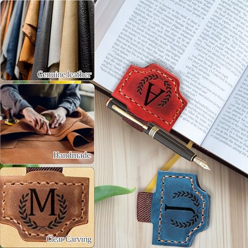 Personalized Leather Magnetic Bookmark with Pen Holder, Bookmark 26 Letters Name Initial Bookmarks for Readers, Book Lover Gifts for Women Men Notebook Accessories (Purple, K) - color: Purple, size: K