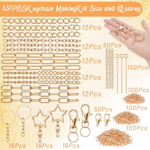 Liliaafar 48 Set Keychain Making Kit Gold Silver Metal Keychain Clips with Key Ring Swivel Snap Hook Lobster Claw Clasps Extender Chain Bulk for DIY Craft Lip Gloss Bag Accessories Gift (Retro Gold) - color: Retro Gold