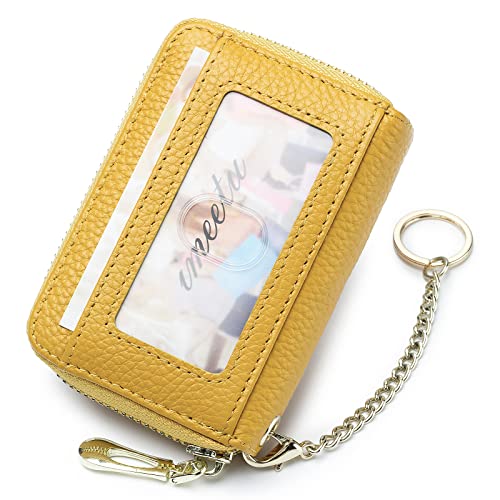 imeetu RFID Credit Card Holder, Small Card Wallet Women, Leather Card Case | Genuine Leather Women's Card & id Cases, Change Coin Purse with Zipper Keychain id Window, 20 Colors & 3 Styles, Daily, Gifts - color: Pro - Yellow, size: Pro