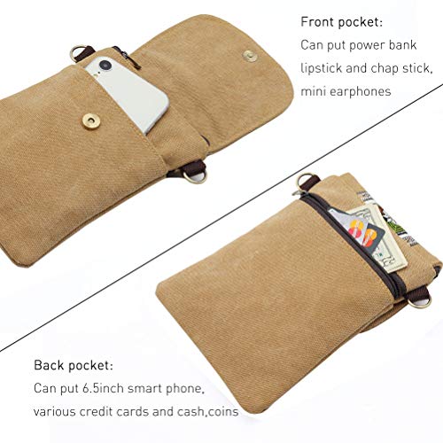 SILKAREA Vintage Embroidered Canvas Flip Small Crossbody Bag Cell Phone Pouch for Women Wristlet Wallet Bag Coin Purse - color: Brown