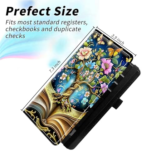 Check Book Cover for Personal Checkbook, Leather Business Checkbooks Plastic Insert Flap Card Holder Pen Hoop Holder with RFID Blocking Slim Wallet for Duplicate Checks Women Men, Book Tree - color: Book Tree