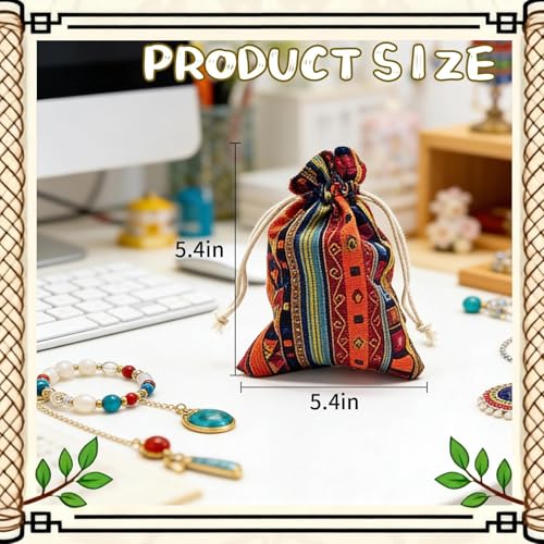 GALAOMA 24pc Egyptian Style Jewelry Coin Pouch Print Drawstring Gift Bag | Cotton Sachet Candy Travel Purse Ethnic Reusable Grocery for Party Favors Wedding Holiday - color: Egypt 24