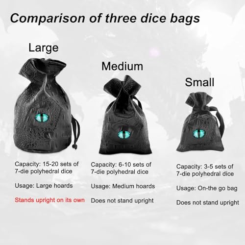 Haxtec Dragon Dice Bag, PU Leather Pouch with 3D Glass Dragon Eye | Drawstring, DND Dice Bag, For Dungeons & Dragons, D&D Gifts for Dragon Gamer and Lovers, Medium, Patent D893867 - color: Blue Green, size: Medium