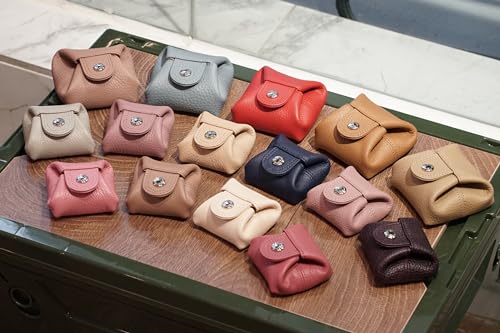 Cockatoo Genuine Leather Coin Pouch Change Holder, Mini Snap Pocket Wallet for Men Women (Macaron Pink, Large) - color: Macaron Pink, size: Large