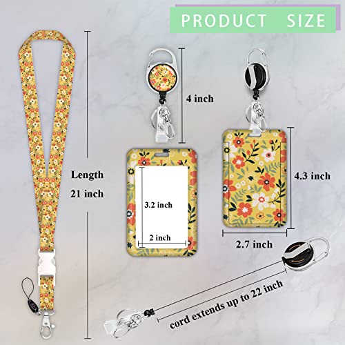 ID Badge Holder with Lanyard,Retractable ID Badge Card Holders Detachable Neck Lanyard Strap with Badge Reel and Vertical ID Holder for Nurse Students Teachers Office Staff(Flower Yellow) - color: Flower Yellow