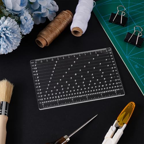 FINGERINSPIRE Hole Spacing Ruler 5.9x3.9inches Hole Distance Gauge Acrylic Positioning Calculation Ruler Rectangle Clear Acrylic Leather Hole Distance Tool for Stitching Punching Positioning