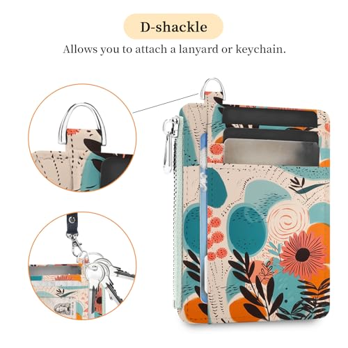 Hancynir Boho Floral Small Wallet Women Credit Card Holder, Slim RFID | Zipper Keychain Wallet, Travel Coin Front Pocket, Ladies Women Gifts, Thin Minimalist Card Case, 6 Card Slots, PU Leather - color: Abstract Keychain Wallet