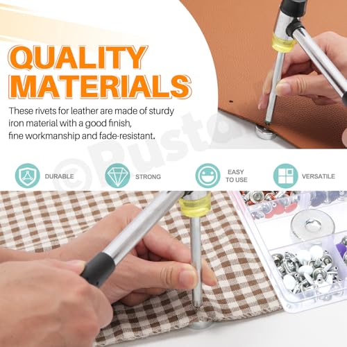 Rustark 300 Sets 10 Colors 8x8MM Leather Rivets Kit Double Cap Rivet Tubular Metal Studs with Setting Tools Kit for DIY Leather Craft Repairs Decoration