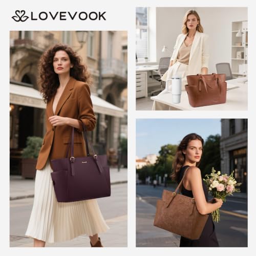LOVEVOOK Laptop Tote Bag for Women,Leather Work Computer Briefcase Bag | Large Cup Holder,15.6 Inch Work Tote,Professional Briefcase,Teacher Commuter Shoulder Bag,Office,Travel,Gift - color: Vintage Brown, size: 15.6 Inch