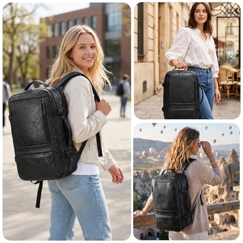 Carry On Backpack, 40L Expandable Travel Backpack, Black | Airline Approved, Laptop Compartment, Water Resistant, Business Travel Bags, Men Women Weekend Trip - color: Black