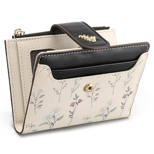 GAEKEAO Wallet Women Small RFID Vegen Leather Card Holder for Women | Compact leather wallet, credit card holder, RFID protection, ID window, coin pocket, lightweight travel purse - color: Black