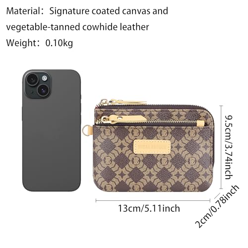 Royal Bagger Women's RFID Coin Purse – Signature Coated Canvas & Vegetable-Tanned Cowhide Leather, Multi-Zipper Clutch Wallet with Keychain & Wristlet 2903 (Dark Blue) - color: Dark Blue