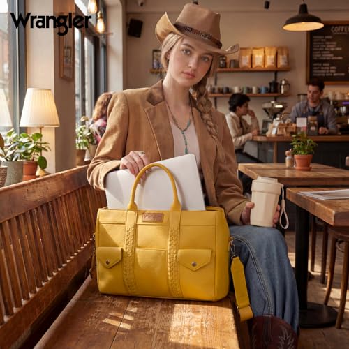 Wrangler Work Tote Bag for Men and Women Business Teacher Bag Large Capacity Briefcase Handbag with Adjustable Strap - color: Yellow