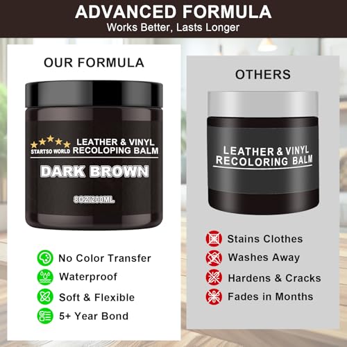 STARTSO WORLD Leather Recoloring Balm, Dark Brown Leather Repair Kit for Furniture, Leather Dye, Leather Color Restorer for Couches, Leather Couch Paint | Repair, Restore Faded & Scratched Leather - color: Dark Brown, size: Leather Recoloring Balm