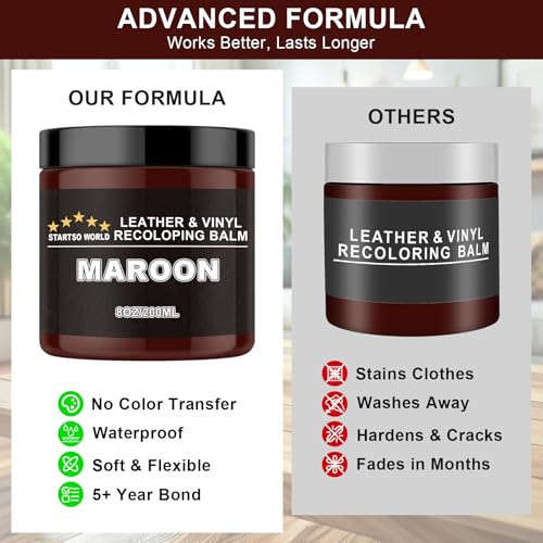 STARTSO WORLD Leather Recoloring Balm, Maroon Leather Repair Kit for Furniture, Leather Dye, Leather Color Restorer for Couches, Leather Couch Paint | Repair, Restore & Renew Old, Faded Leather - color: Maroon, size: Leather Recoloring Balm