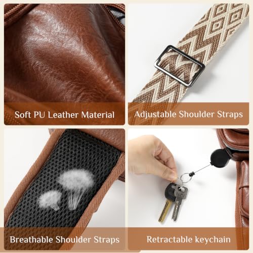 Sling Bag, Crossbody Bag with Anti-Theft Zipper & RFID Blocking for Travel Vegan Leather Crossbody Bags for Women - color: Coffee Brown