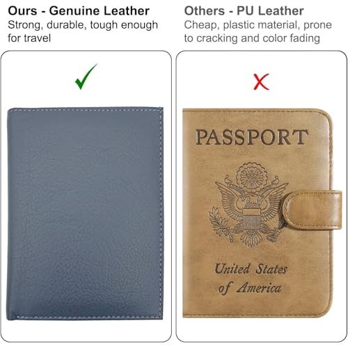 Grey RFID Genuine Leather Passport Wallet - color: Grey