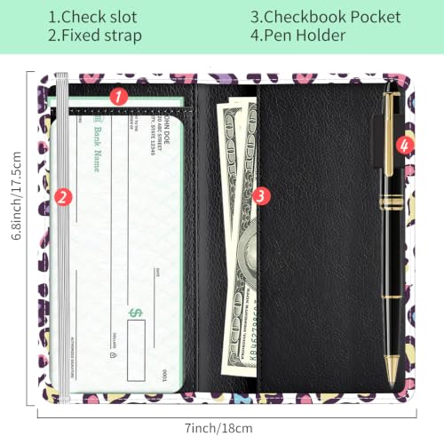 Checkbook Cover for Personal Checkbook, Cute Pu Leather Check Book for Women & Men, Slim Checkbook Holder with Pen Holder and Built-in Clear Plastic Divider, Heart Pattern - color: Heart Pattern