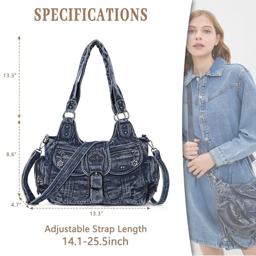 Angel Kiss Hobo Bags for Women Vegan Leather Shoulder Purses and Handbags Ladies Roomy Tote Bags Purse with Crossbody Strap - color: Denim Blue