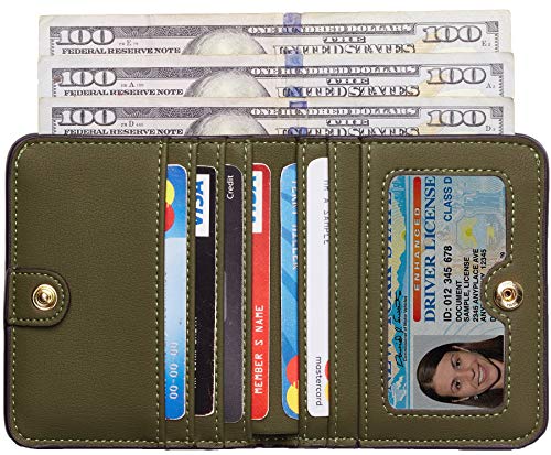 Toughergun Women’s Small Slim Leather Wallet with RFID Protection, Compact Bifold Mini Purse with Clear ID Window - color: 15 ReNapa Green Army