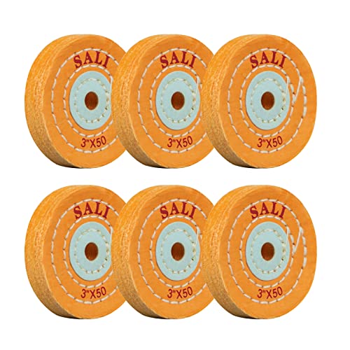 SALI 6 Pack Polishing Wheel for Bench Grinder Buffing Wheel 3 inch Yellow Cotton (50 Ply) for Buffer Polisher Coarse Polish Pad with 3/8 Inch Arbor Hole