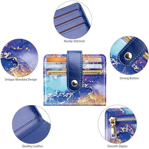 Small Wallets for Women Slim Minimalist Bifold Credit Card Holder | Compact, Zipper Coin Pocket, Mini Purse Ladies, RFID Blocking, PU Leather, Travel Card Case, Female Gifts, Blue Painting - color: Blue Painting