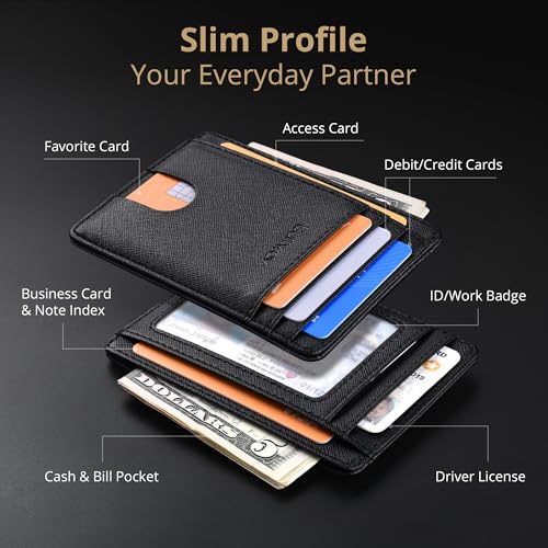 Buffway Slim Minimalist Front Pocket RFID Blocking Leather Wallets for Men and Women - Cross Black - color: Cross Black