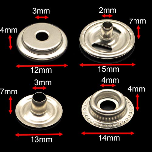 72pcs 15MM Stainless Steel Fastener Snap Press Stud Button for Marine Boat Canvas with Punching Set Tool Kit Silver (4 Components, 18pcs for Each) - color: Silver with Tools