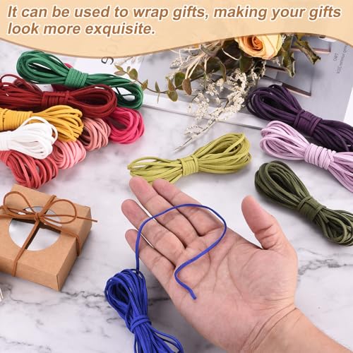 MECCANIXITY 4 Pcs Suede Cord, 5.5 Yards Flat Faux Leather Cord Soft Durable Leather String with Silver Closed-Mouth Ring Rope Clip Lobster Clasps for Art Craft, White/Yellow Series - color: White/Yellow Series