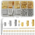 373Pcs Ribbon Bracelet Kit for Jewelry Making Ribbon End Crimps Lobster Clasps Awith Jump Rings and Chain Extenders for DIY Making Bookmark Pinch Bracelet Choker Necklace (Gold and Silver)