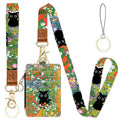 2-in-1 ID Badge Holder & Lanyard Wallet，Cute Zippered Pouch Cat Flowers 2 | for Teachers,Nurse,Professionals，Removable Wristlet & Neck Lanyard,5 Card Slots Stylish Work Essential - color: Cat Hidden Among the Flowers 2