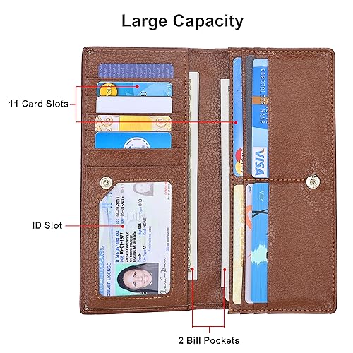 Ultra Slim Thin Leather Women Wallet RFID Blocking Credit Card Holder Bifold Long Ladies Billfold - color: 2- Coffee