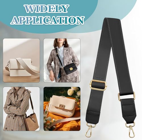 Black Leather Purse Strap Wide Adjustable Shoulder | Handbag Replacement, Crossbody, Swivel Clasps, 33~55 inch - color: Black