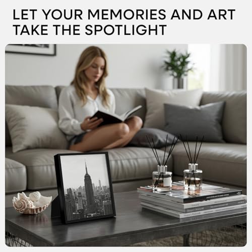 Homeforia 8x10 Black Picture Frame, High-End Metal, 5x7 Mat, Glass | High End Aluminum, Tempered Glass, Acid-Free 5x7 Removable Mat, 8x10 in Edge-to-Edge Display 10x8, Wall Kit, Set Of 1 - color: Carbon Black, size: 8x10
