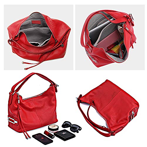 zency 6 Colors Fashion 100% Real Genuine Leather Women Shoulder Bag Handbag Lady Casual Tote - color: Red