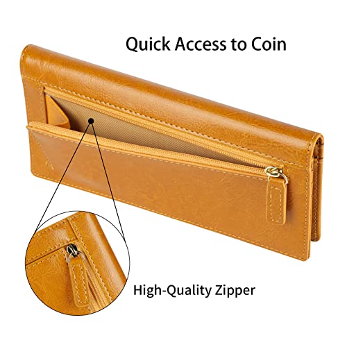 Ultra Slim Thin Leather Women Wallet RFID Blocking Credit Card Holder Bifold Long Ladies Billfold - color: 1-waxed Yellow