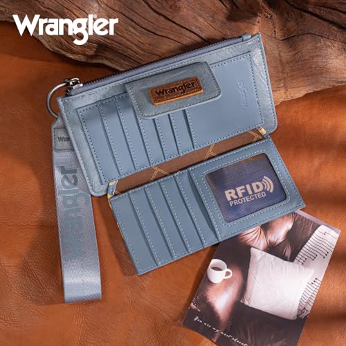 X Wrangler Western Wallet for Women Card Cases & Money Organizers Wristlet Wallet with Zipper Pocket - color: X Jean